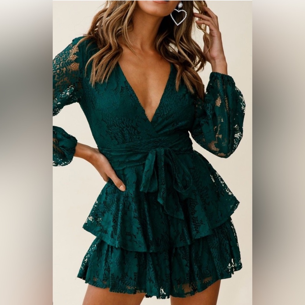 Saints + Secrets Kennedy Lace Romper, Small, Forest Green